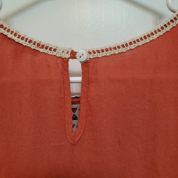 JODIFL Boutique Women's S Small Boho Short Sleeve Top Shirt Blouse Rust Navajo - Picture 5 of 5